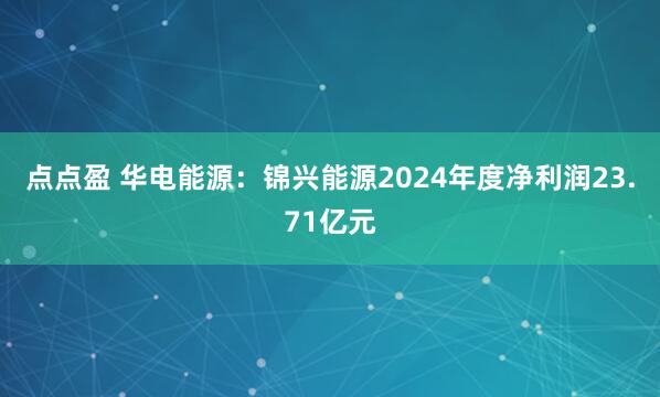 点点盈 华电能源：锦兴能源2024年度净利润23.71亿元